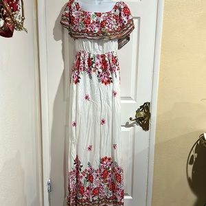 SHEIN White Flowered Maxi Off the shoulder dress